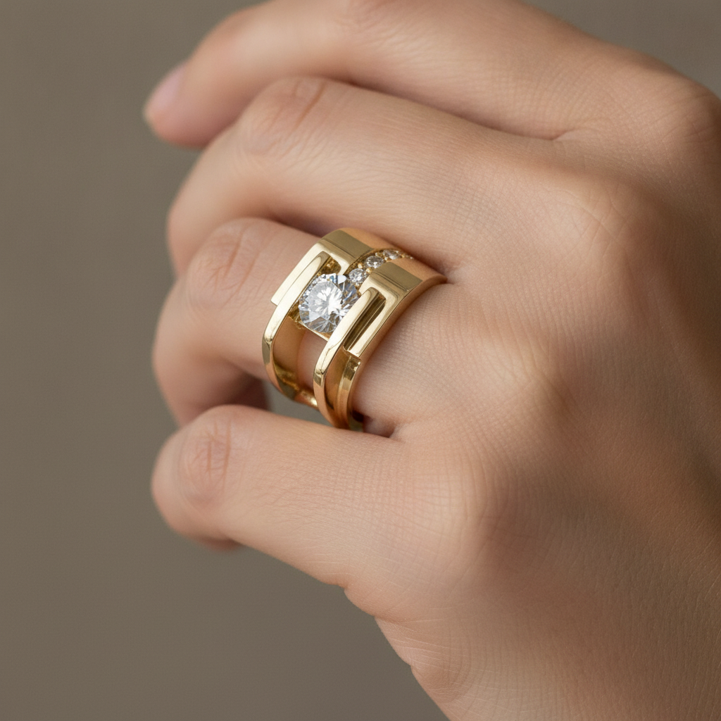 Sharon – Vintage Goldring mit unregelmäßigen Zirkonia