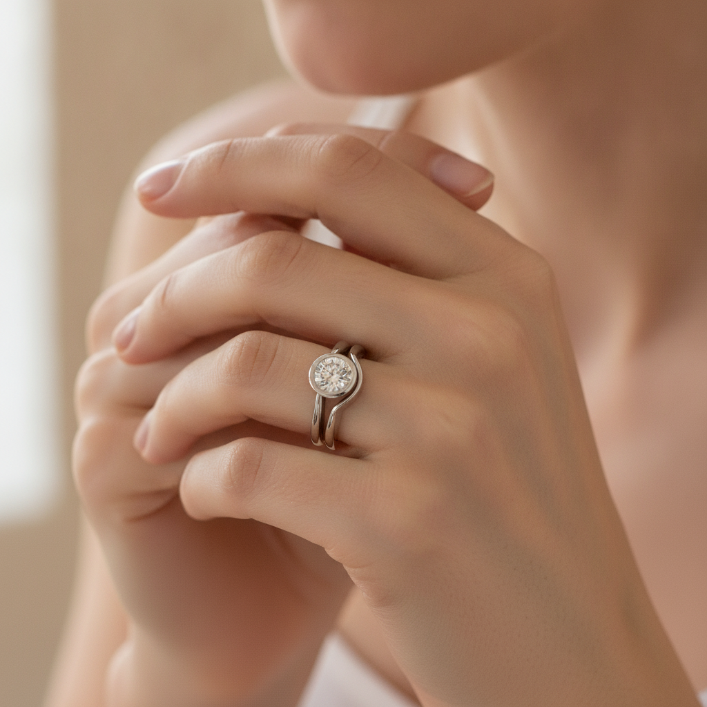 Aria – Vintage-Silberring mit rundem weißen Kristall