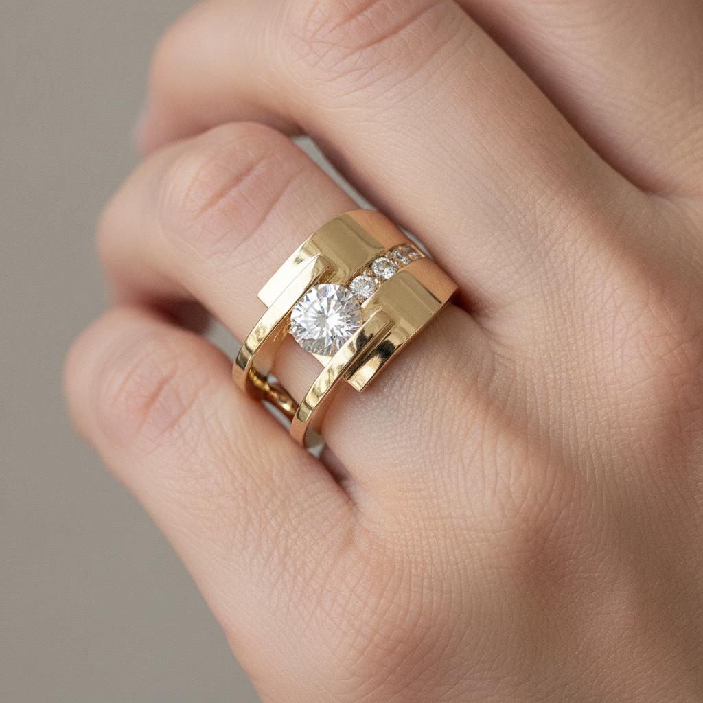 Lyra – Vintage-Ring Gold mit Unregelmäßiger Zirkonia