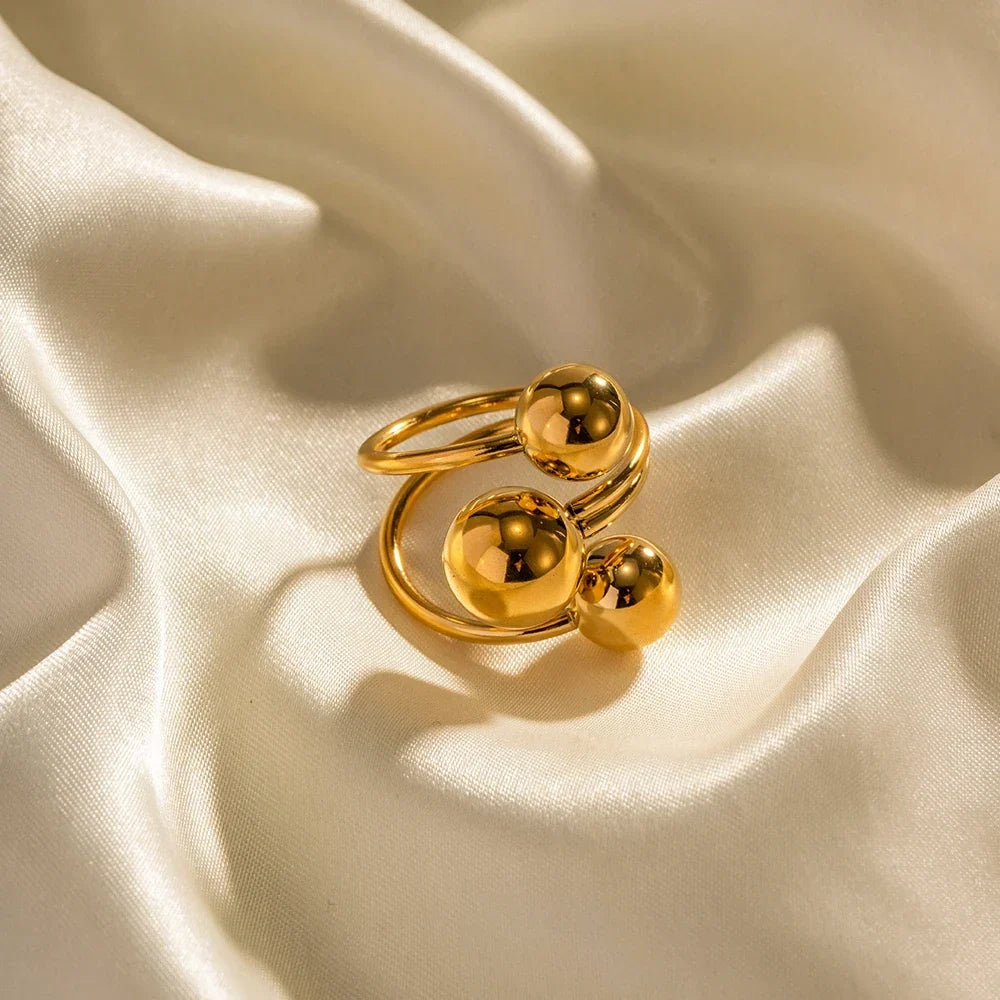 Verstellbarer Offener Ring für Damen mit Drei-Kugel-Design und Mehrband-Struktur
