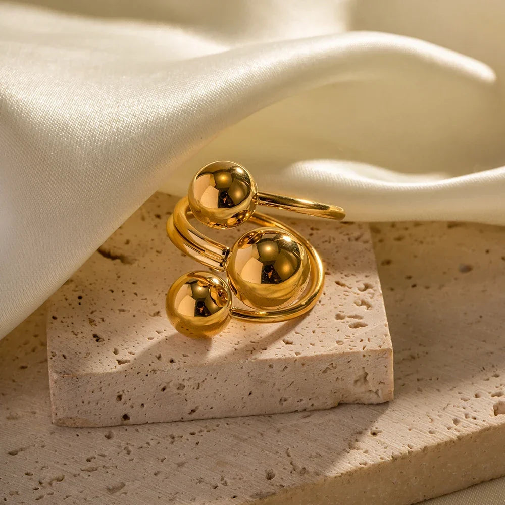 Verstellbarer Offener Ring für Damen mit Drei-Kugel-Design und Mehrband-Struktur