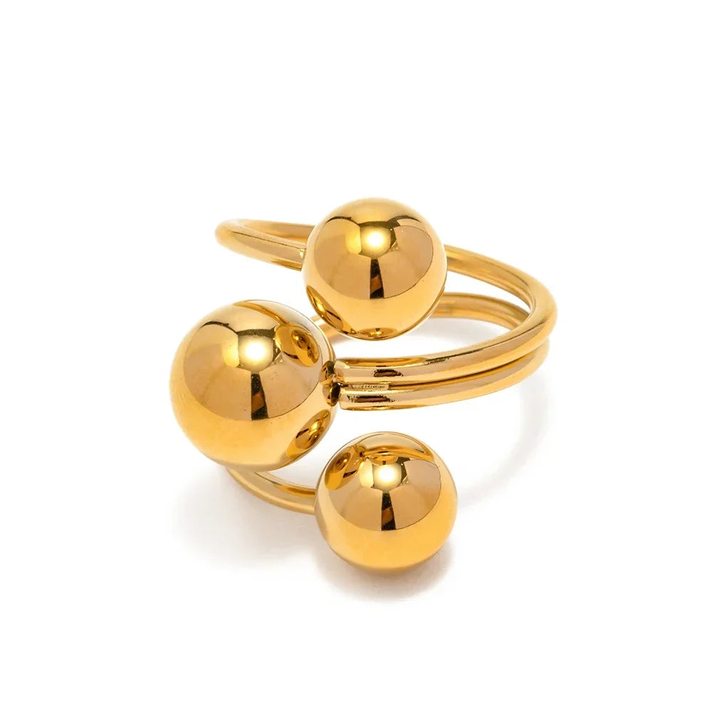 Verstellbarer Offener Ring für Damen mit Drei-Kugel-Design und Mehrband-Struktur