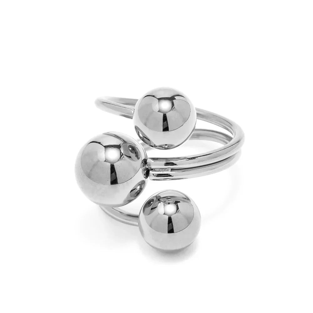 Verstellbarer Offener Ring für Damen mit Drei-Kugel-Design und Mehrband-Struktur