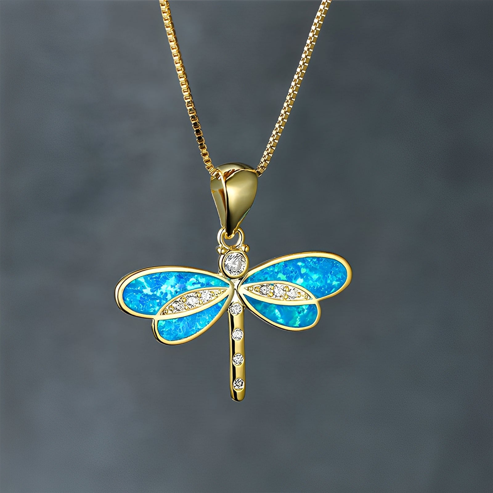 Priya – Halskette Libelle Gold mit Opal