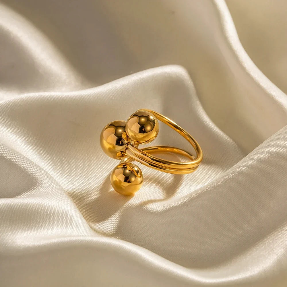 Verstellbarer Offener Ring für Damen mit Drei-Kugel-Design und Mehrband-Struktur