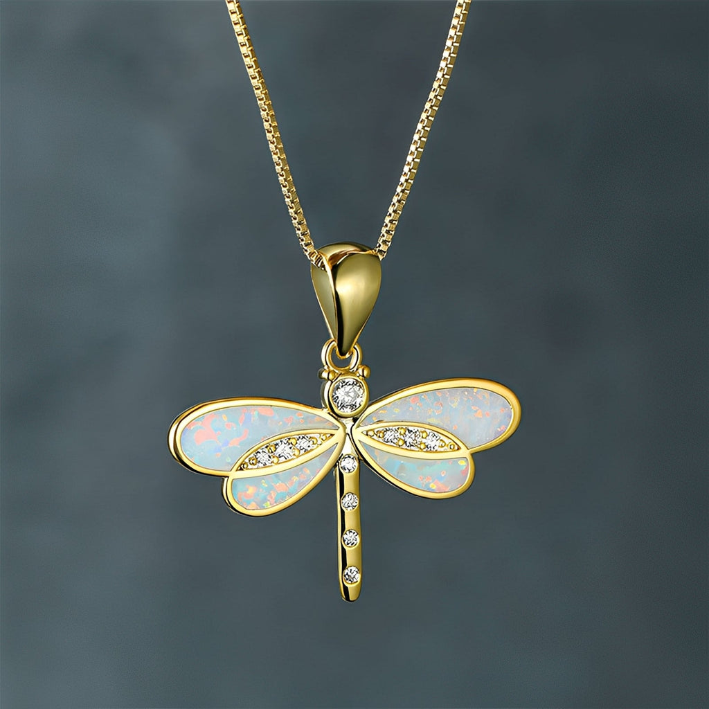 Priya – Halskette Libelle Gold mit Opal