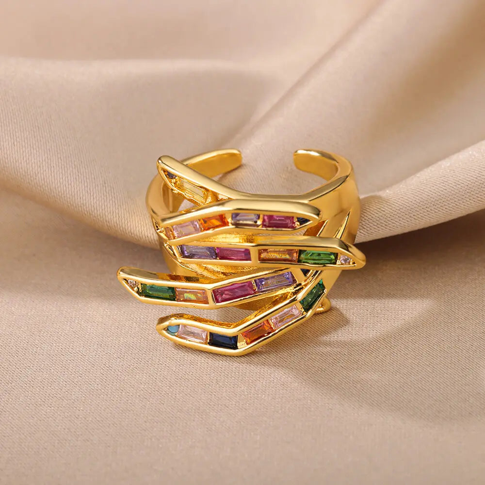 Verstellbarer Damen Statement-Ring mit geometrischem Klauen-Design