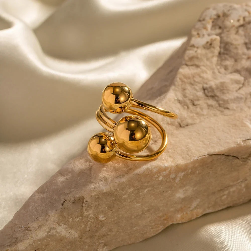 Verstellbarer Offener Ring für Damen mit Drei-Kugel-Design und Mehrband-Struktur