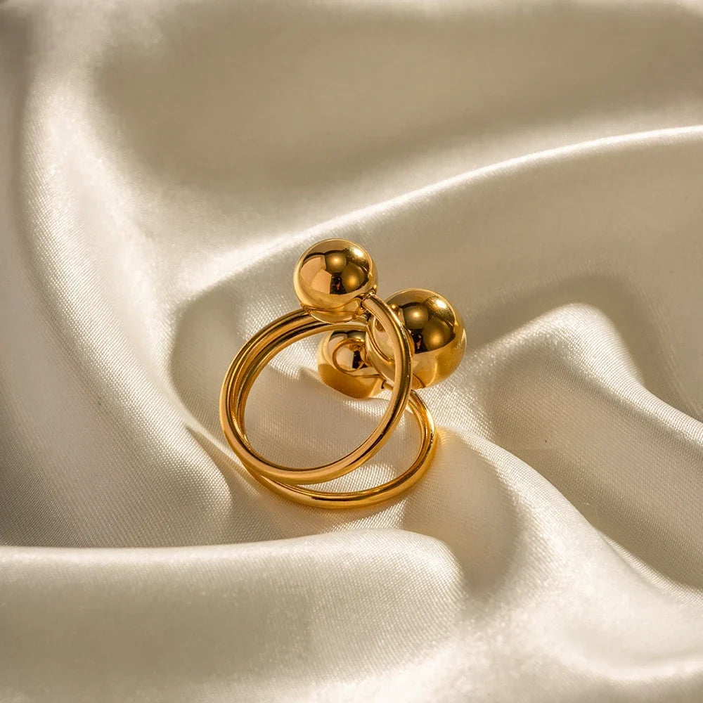 Verstellbarer Offener Ring für Damen mit Drei-Kugel-Design und Mehrband-Struktur