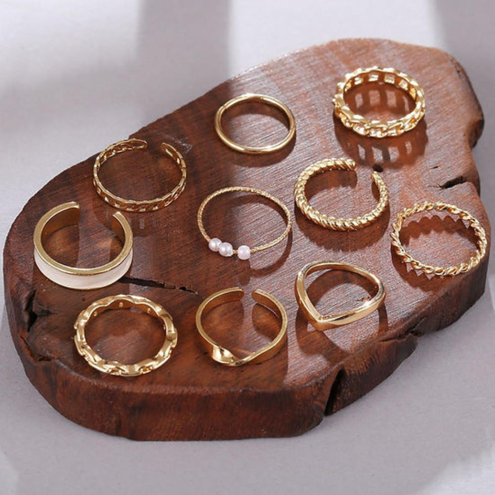 10 Stück modische Ringe - Trendy Mix & Match Ringe