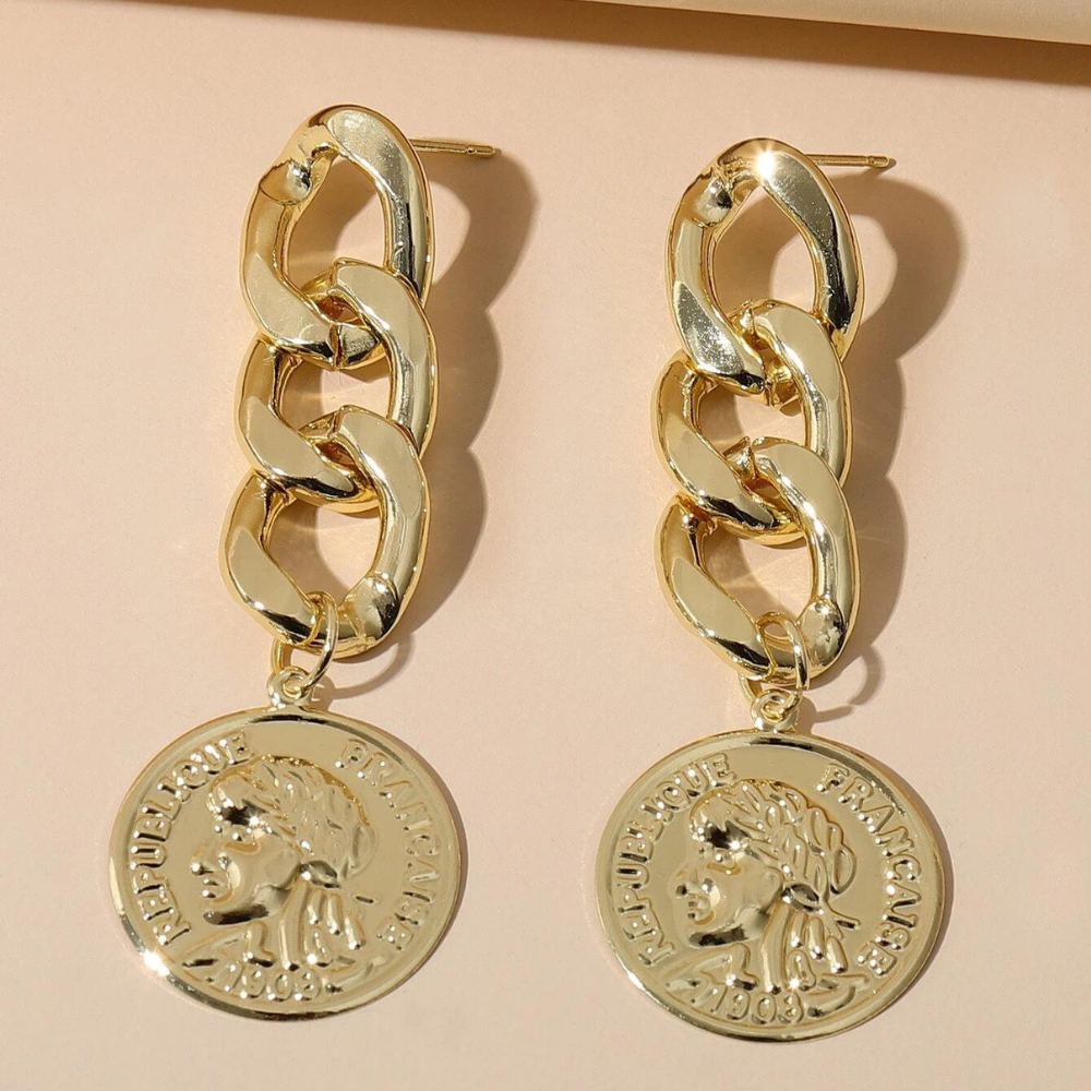 Münzketten-Ohrringe - Goldene Ohrringe