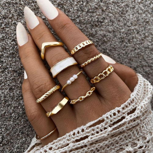 10 Stück modische Ringe - Trendy Mix & Match Ringe