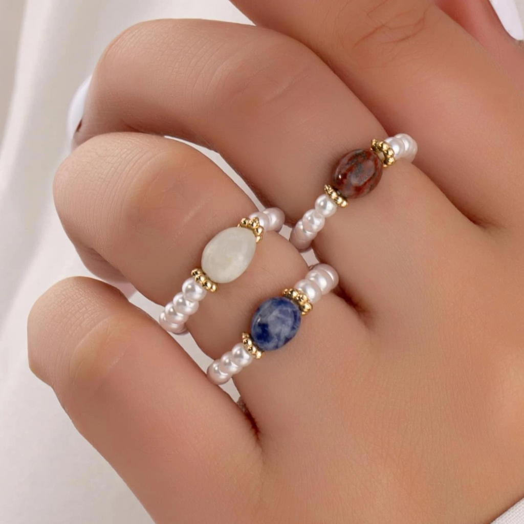 Steinperle - Vintage-Ring mit Perlen