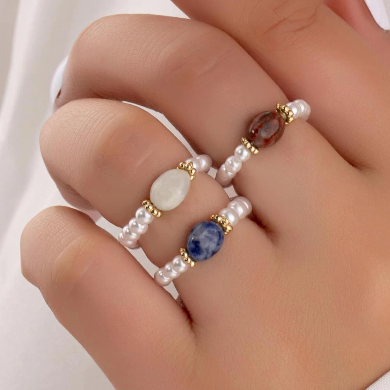 Steinperle - Vintage-Ring mit Perlen