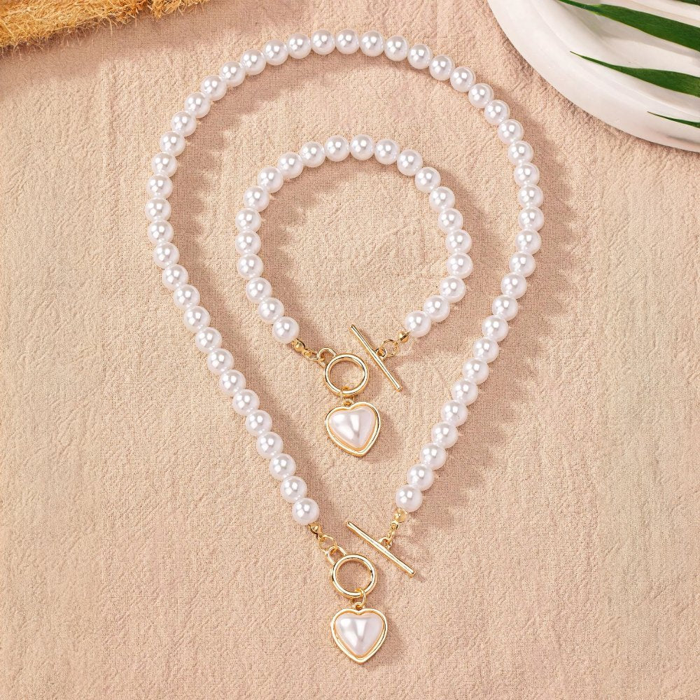 Lara – Set Halskette & Armband Herz Perlé