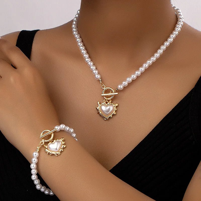 Lara – Set Halskette & Armband Herz Perlé