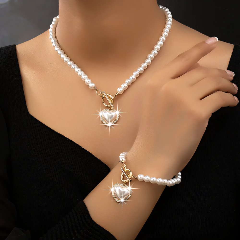 Lara – Set Halskette & Armband Herz Perlé
