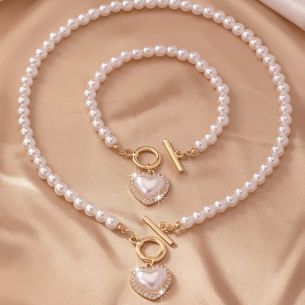 Lara – Set Halskette & Armband Herz Perlé