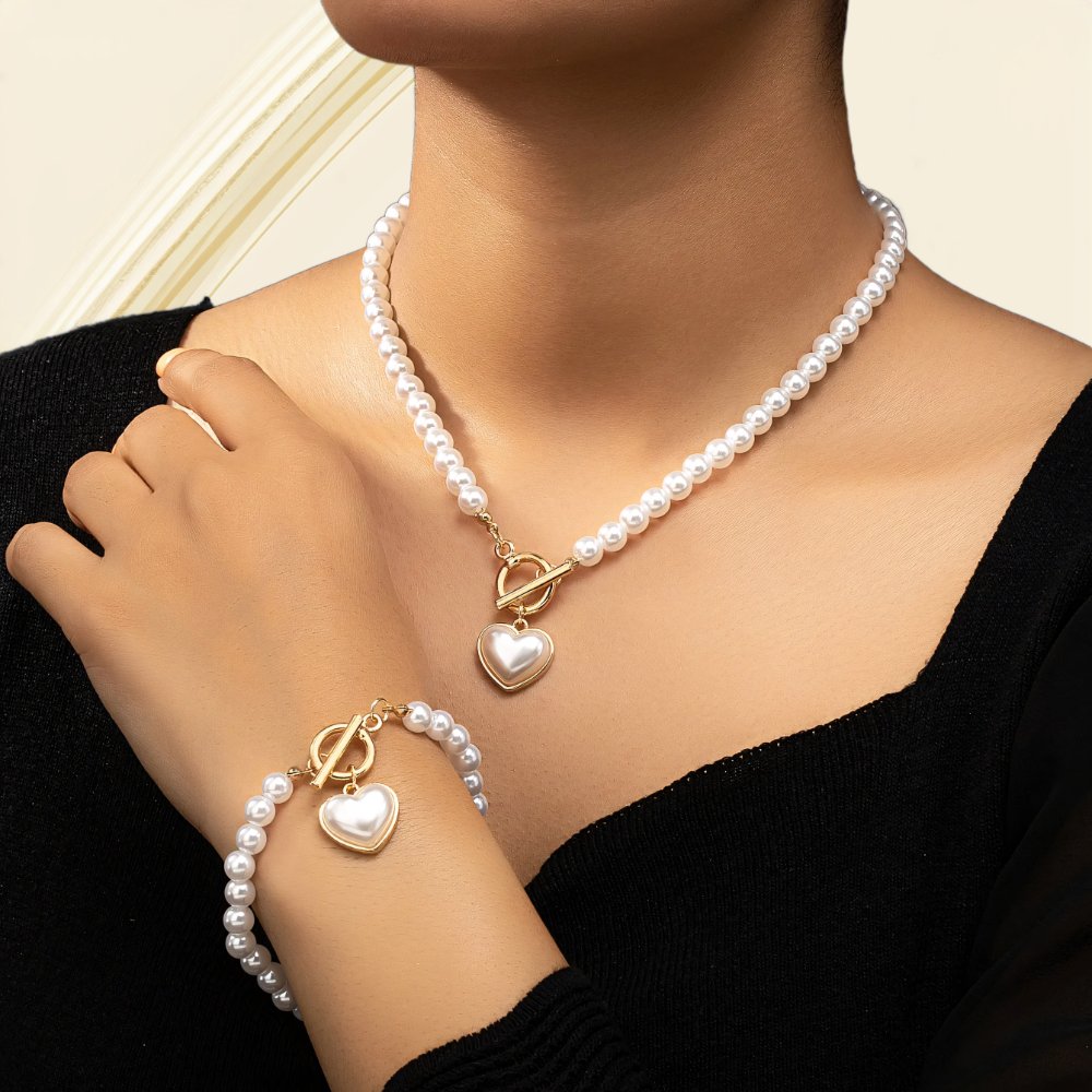 Lara – Set Halskette & Armband Herz Perlé