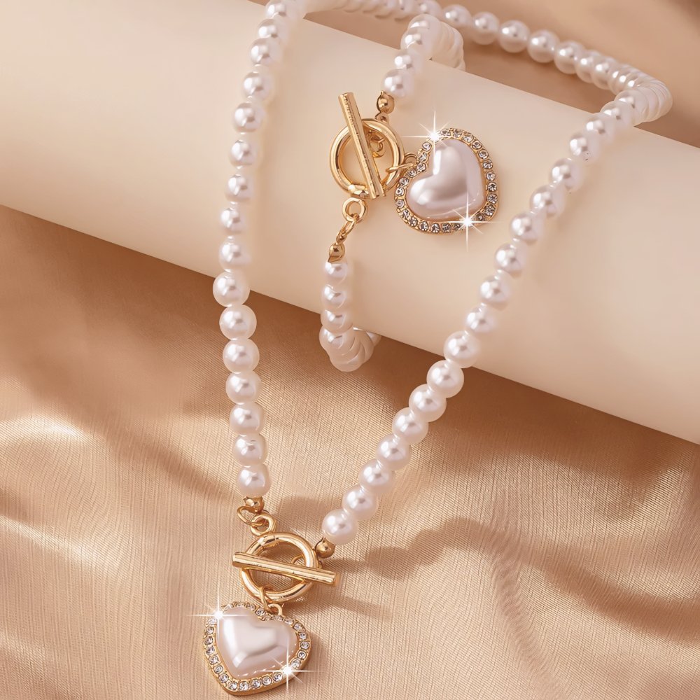 Lara – Set Halskette & Armband Herz Perlé
