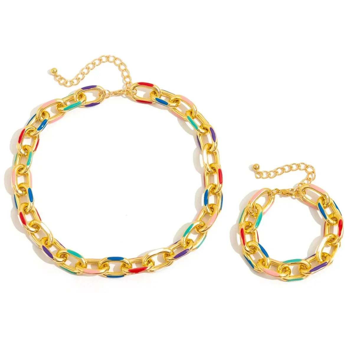 Damen 2-teiliges Set aus Kettenarmband und Halskette mit bunten Akzenten