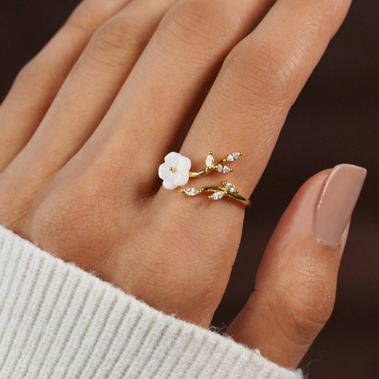 Wildblumenring - Muschel-Kristall-Blütenblatt-Ring