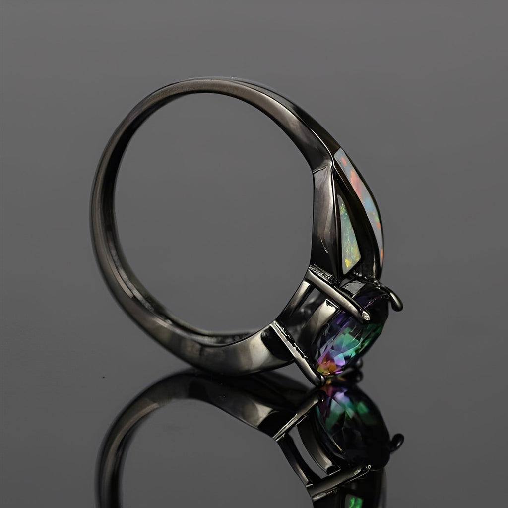 Mirella – Ring mit Regenbogen-Opal und Topas
