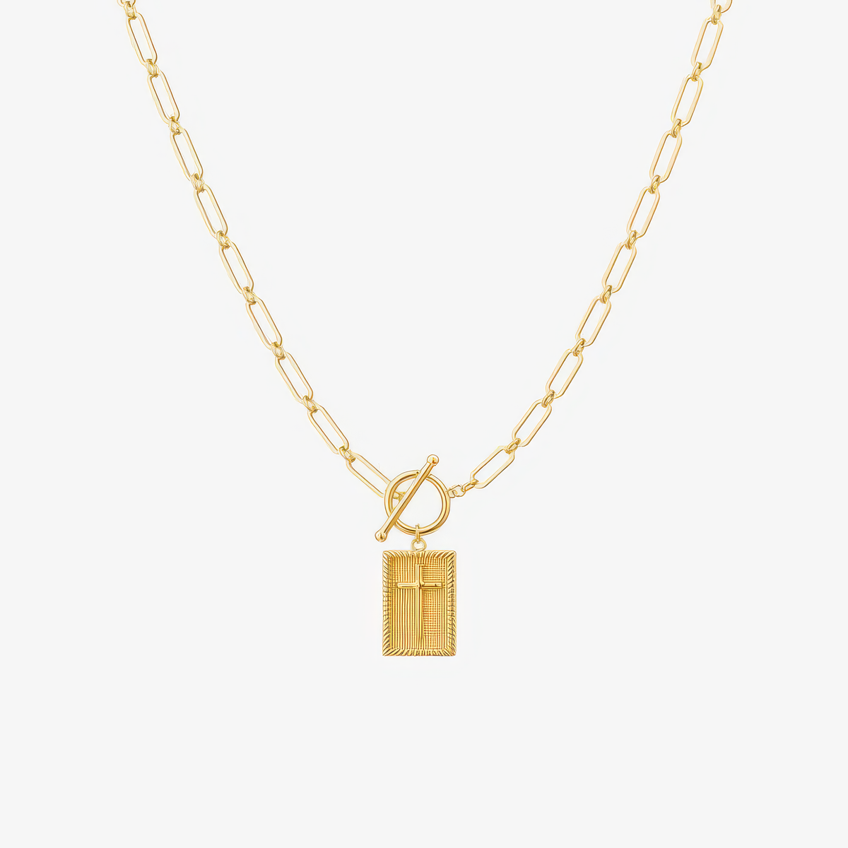 Damen Halskette mit Anhänger im Rechteck-Design, Paperclip-Kette und Knebelverschluss