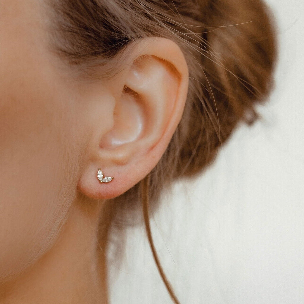 4-teiliges Ohrring-Set - Geometrische Marquise-Blumen-Zirkonia