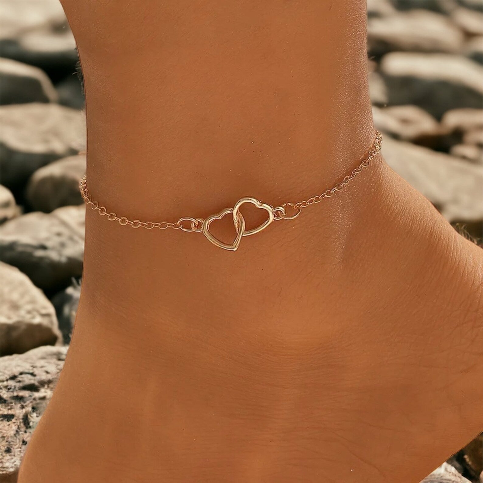 Minimalistische Herz Fußkette - Herz-Glieder-Fußkette