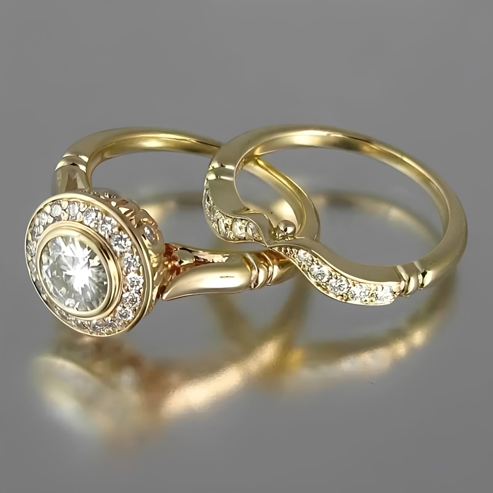 Beatrice – Set von Vintage-Goldringen mit Zirkonium