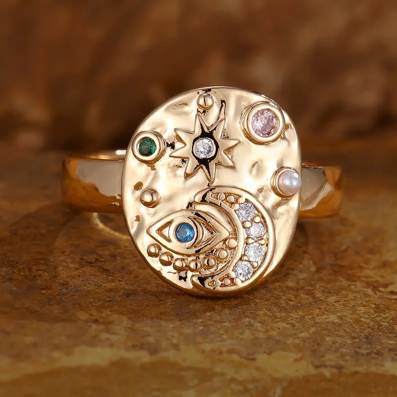 Solenya – Ring mit Kristall Gold Sonne-Mond-Motiv