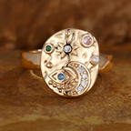 Solenya – Ring mit Kristall Gold Sonne-Mond-Motiv