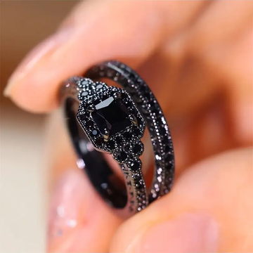 Adrian – Set Vintage-Ringe in Schwarz