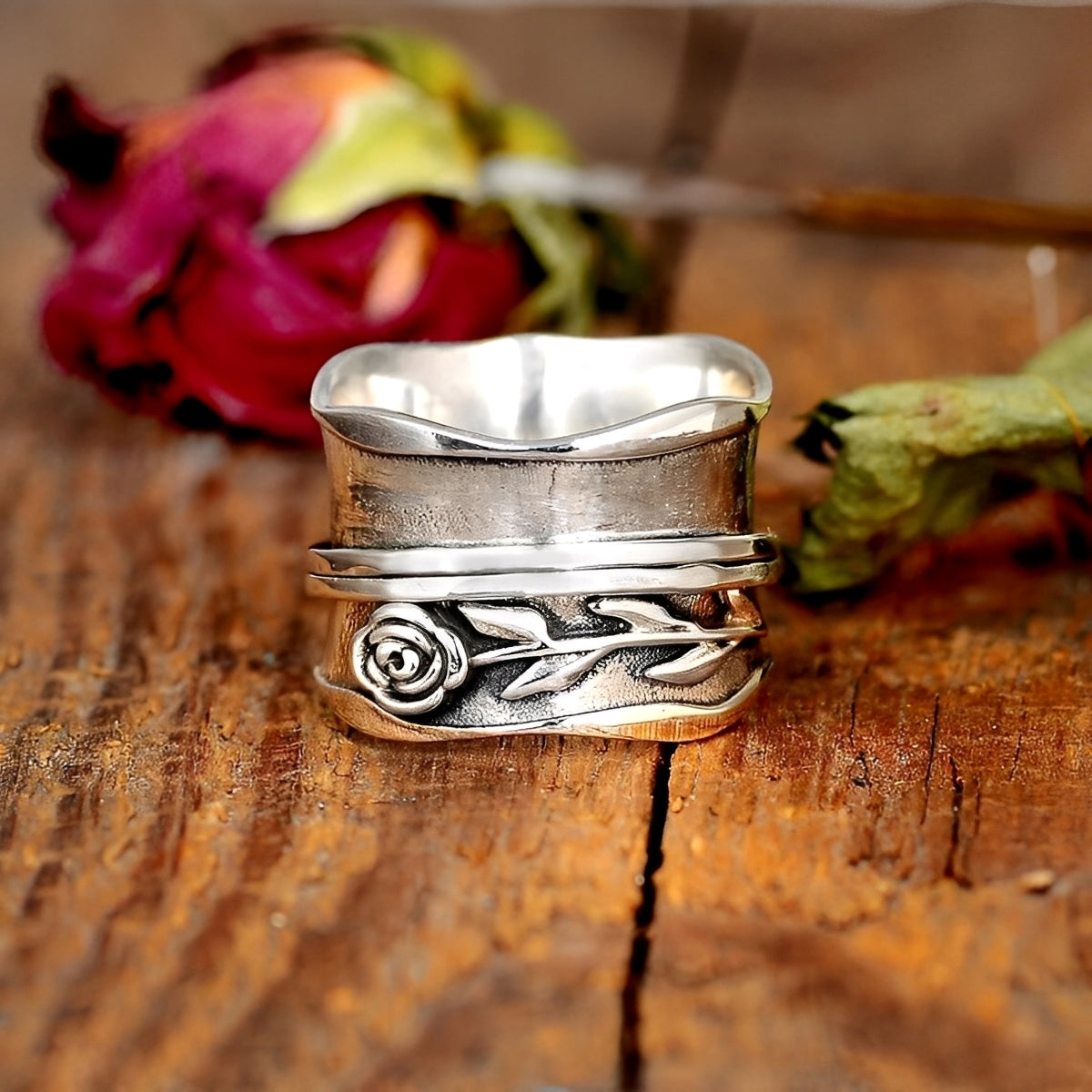 Vintage Rose Blumen Ring aus Silber