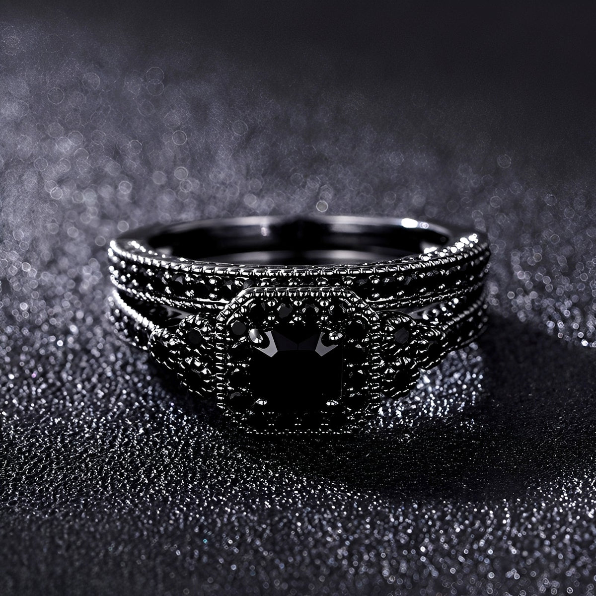 Adrian – Set Vintage-Ringe in Schwarz