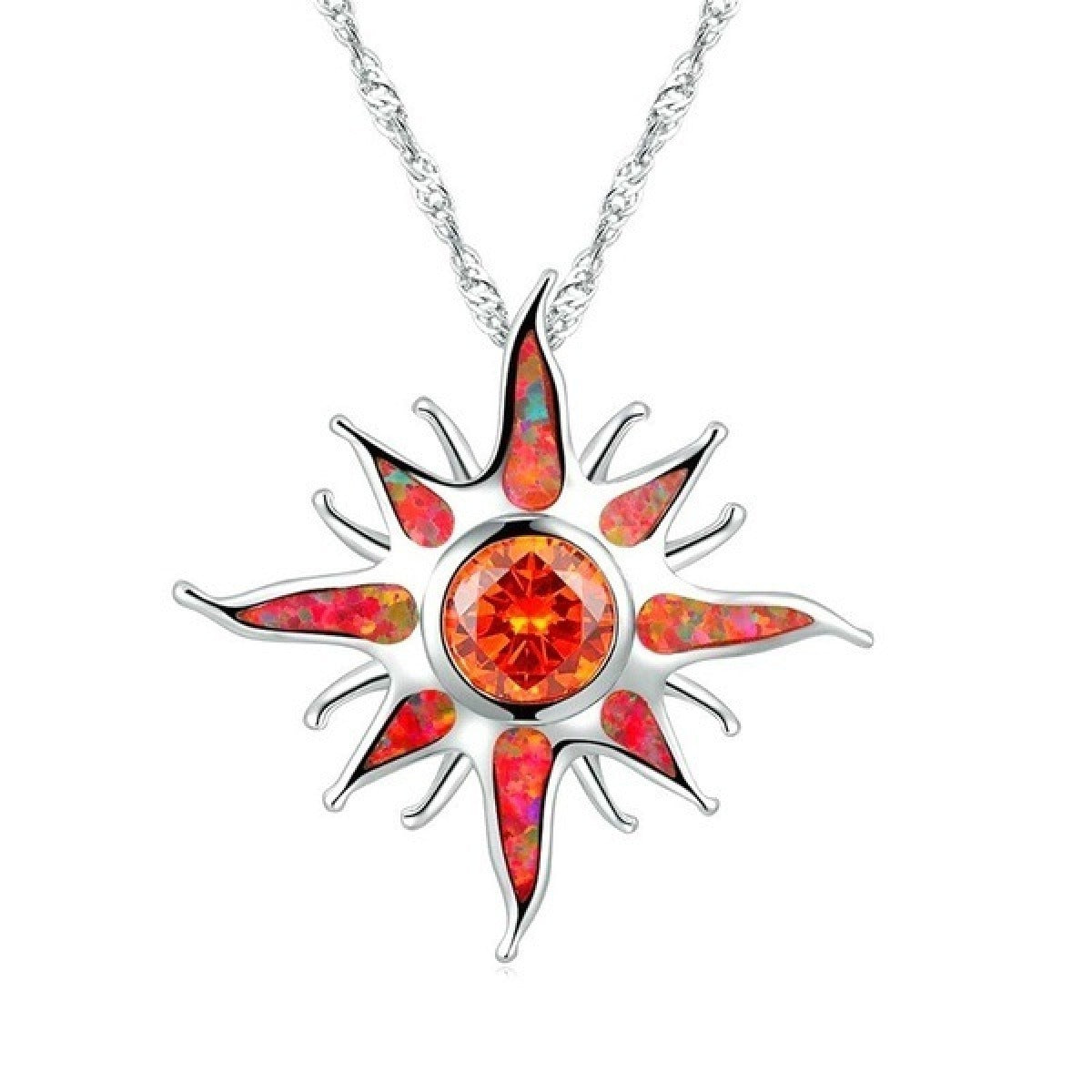 Yani – Kette Sonnenstrahl-Anhänger aus Feueropal & Granat