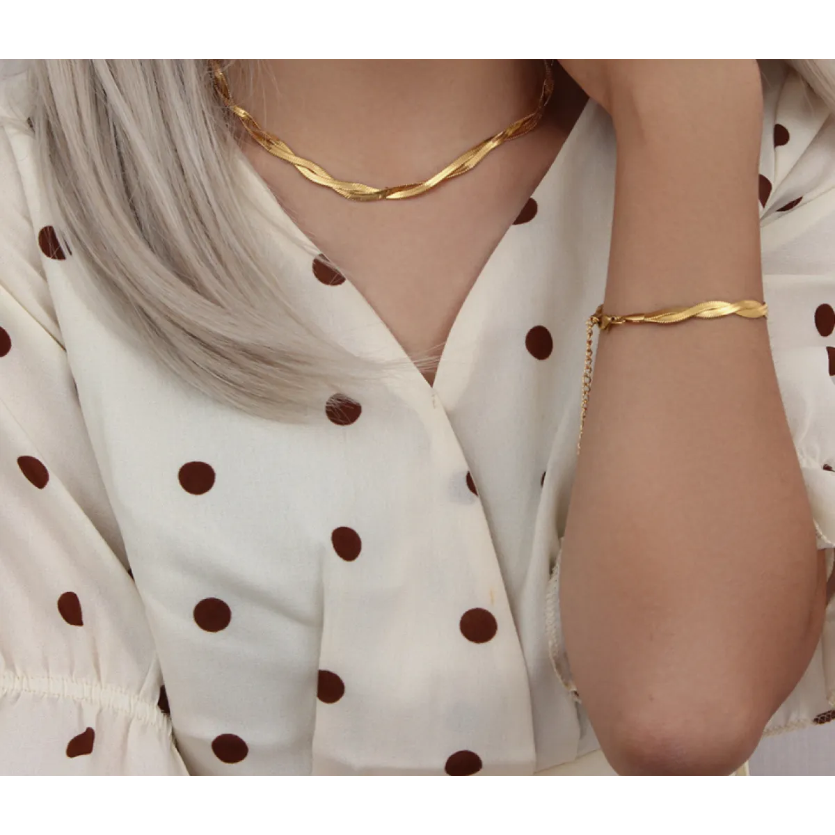 Alina – Set Halskette & Armband Elegant Vergoldet Verflochten