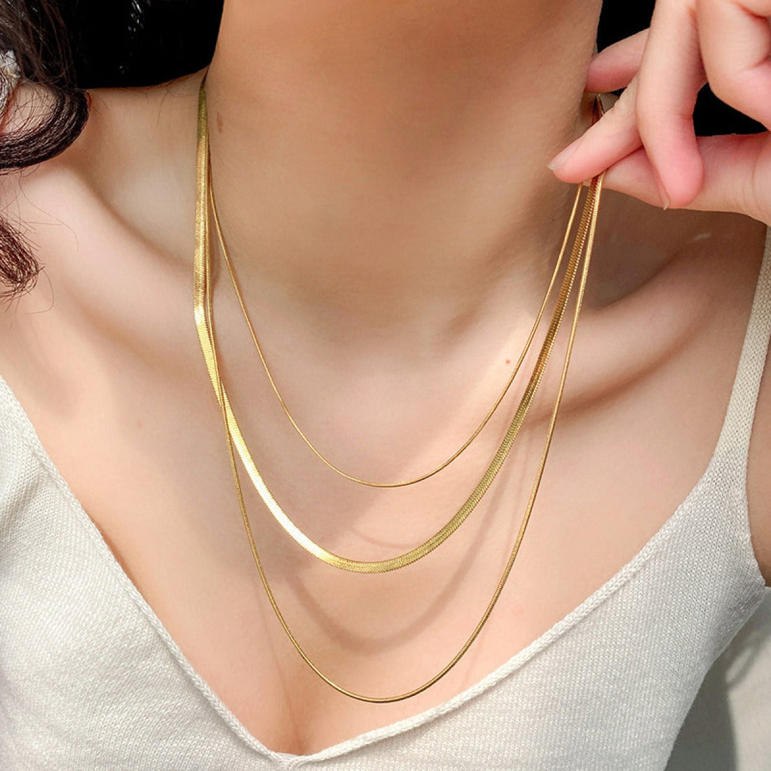 Ashley – Goldene 3-Reihige Schlangenkette Halskette