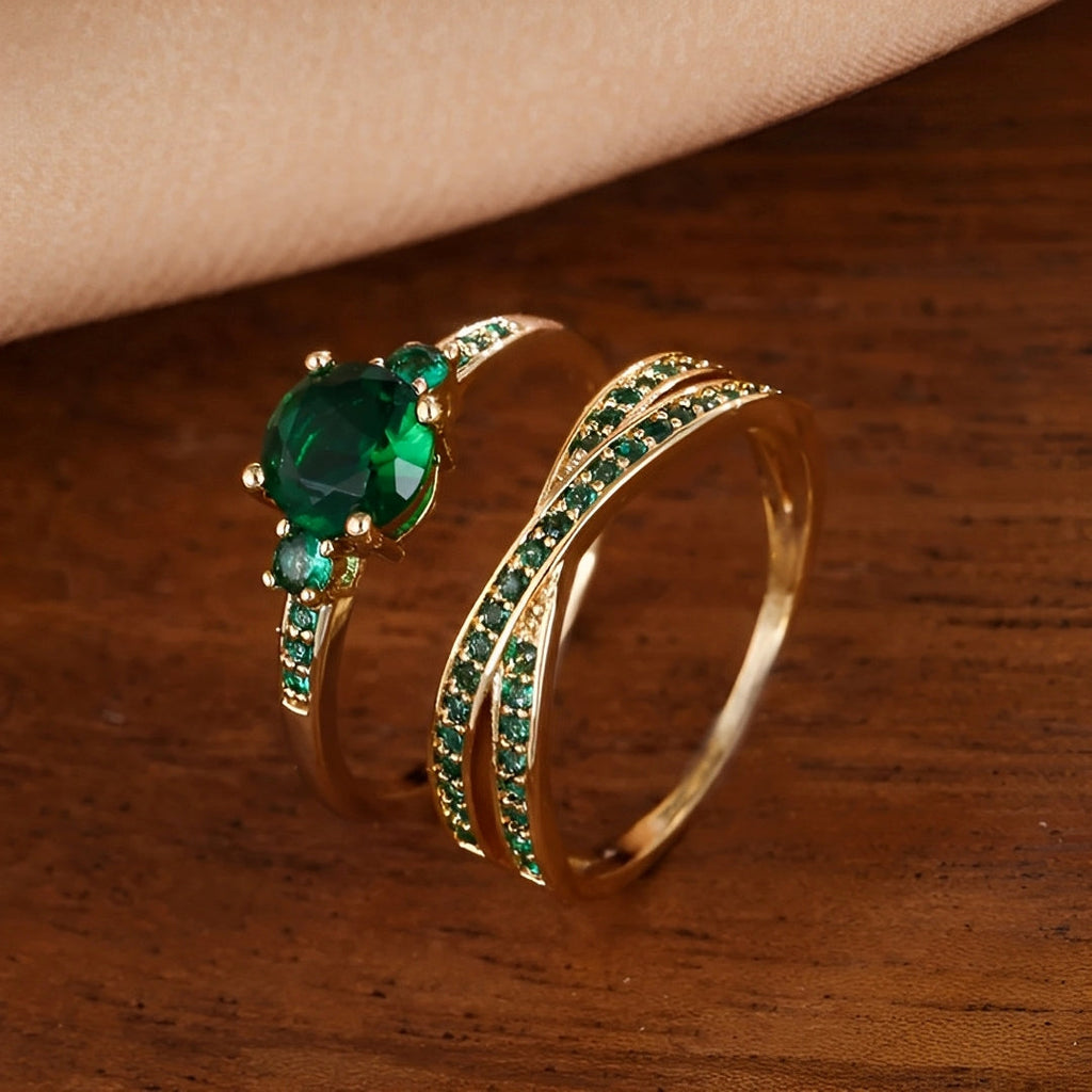 Ivy – Ringe Set mit Grünen Kristallen
