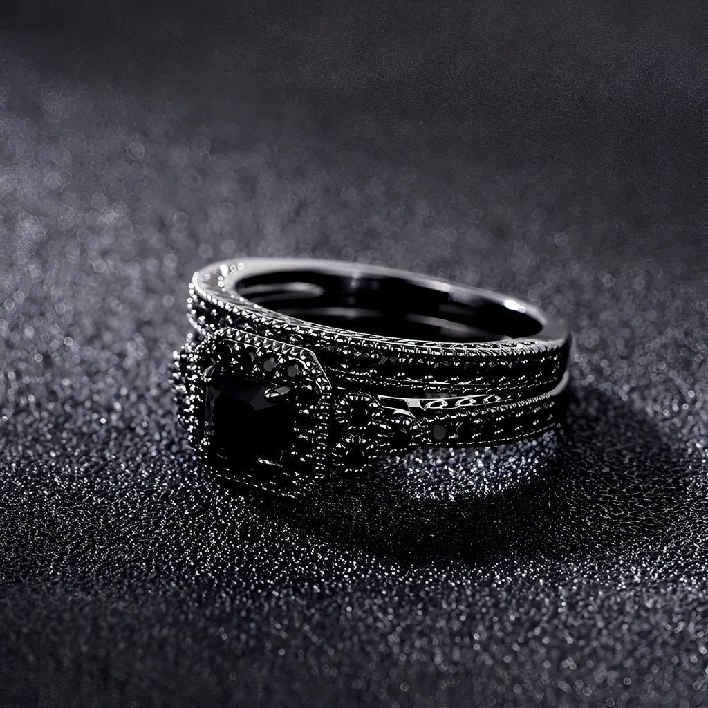 Adrian – Set Vintage-Ringe in Schwarz