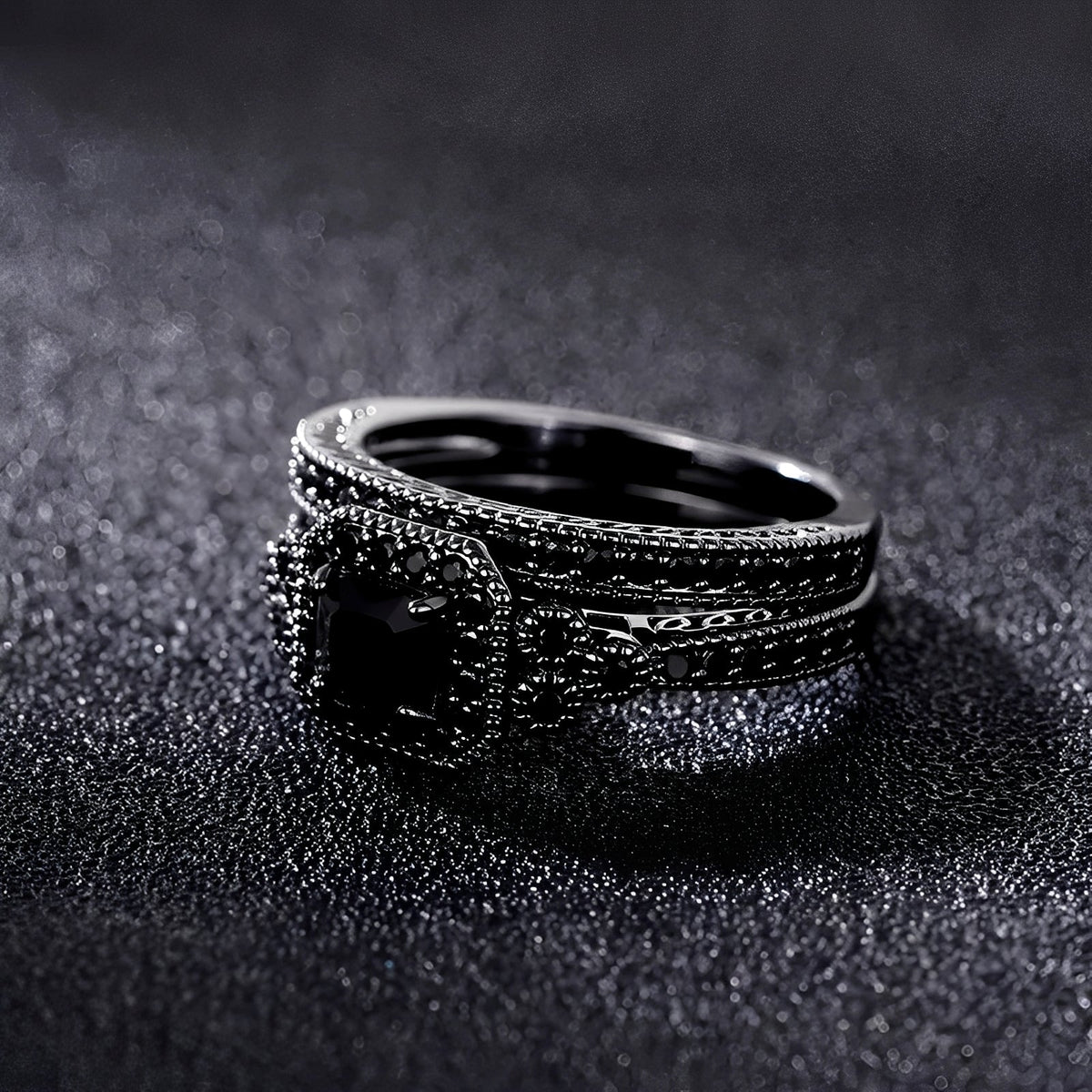 Adrian – Set Vintage-Ringe in Schwarz