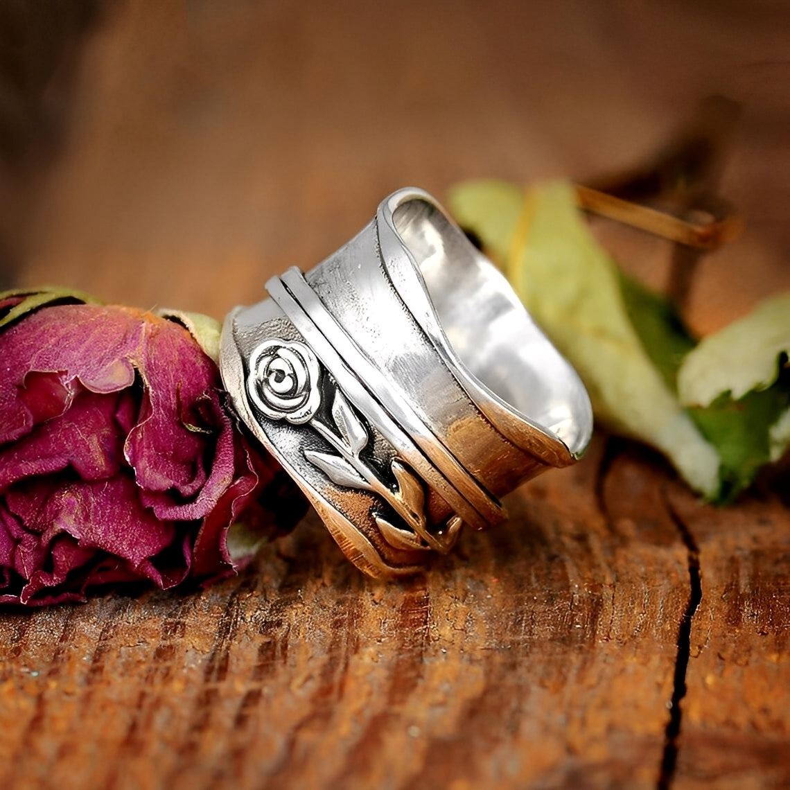 Vintage Rose Blumen Ring aus Silber