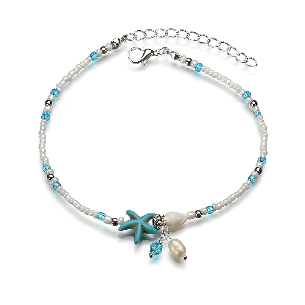 Isla – Knöchelarmband mit Stern, Muschel und Natursteinen