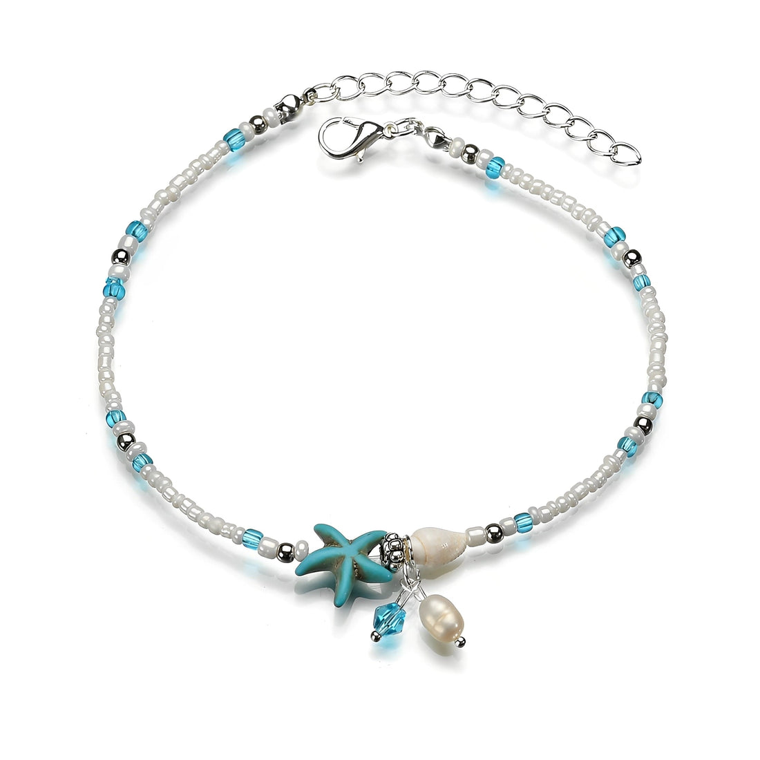 Isla – Knöchelarmband mit Stern, Muschel und Natursteinen