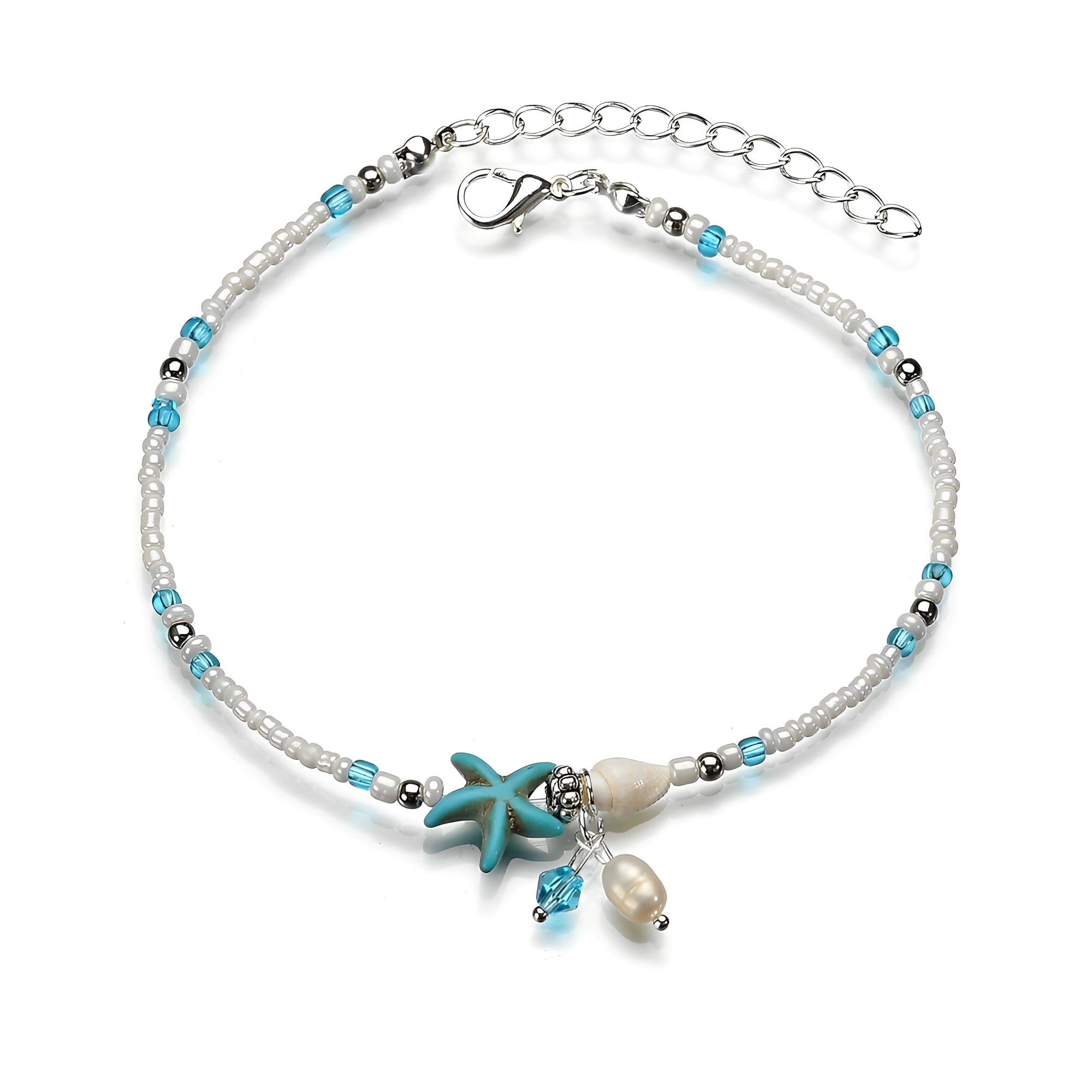 Isla – Knöchelarmband mit Stern, Muschel und Natursteinen