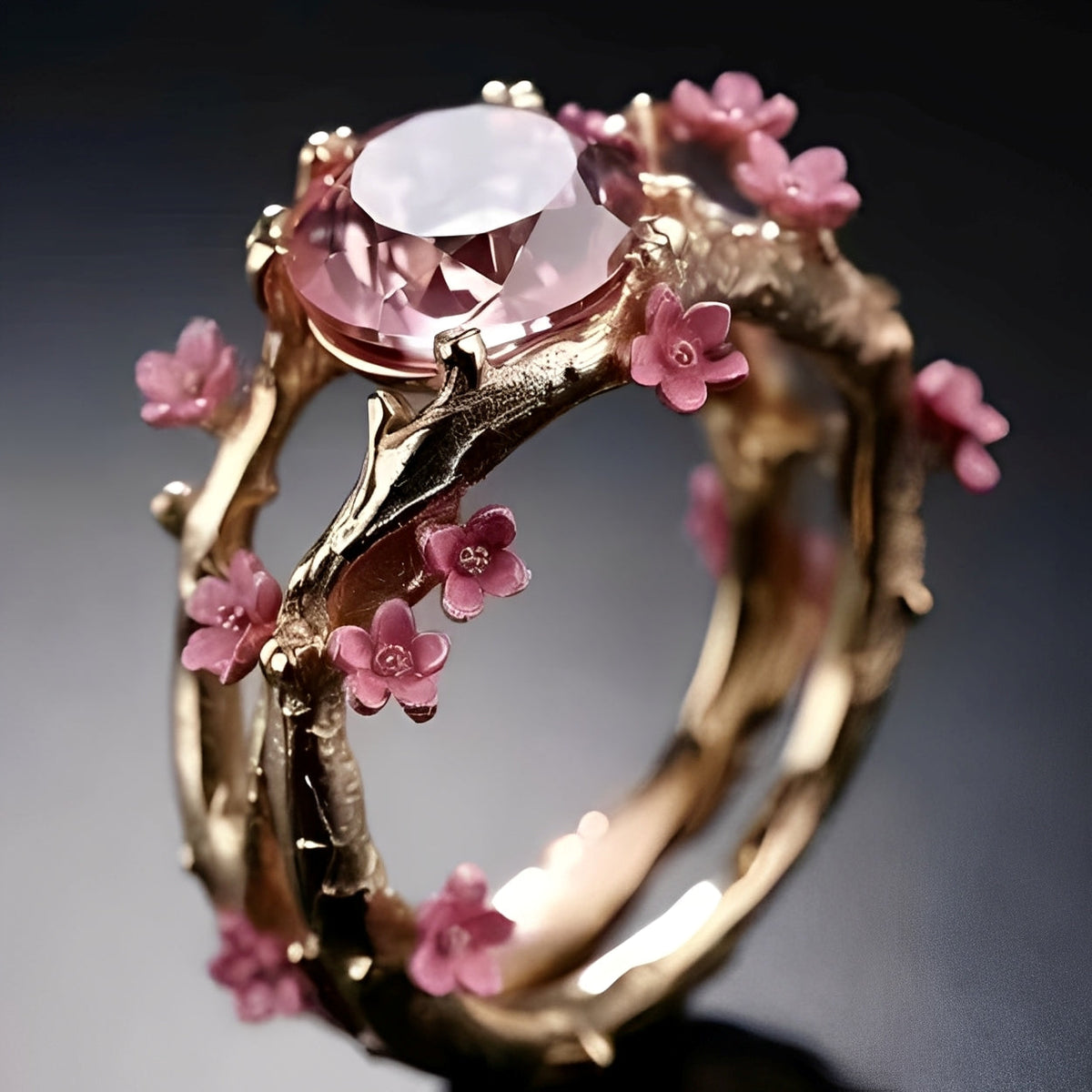 Elina – Verzauberter Ring mit rosa Detail und Blumen