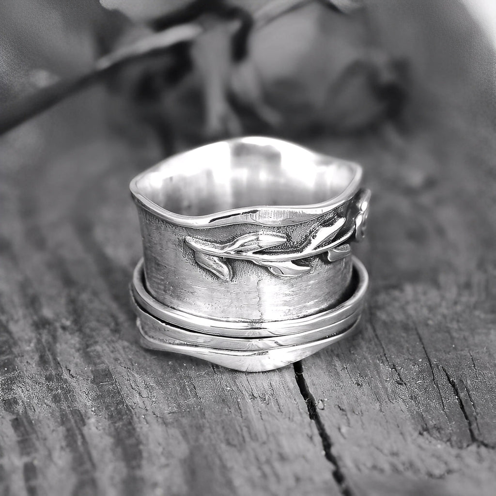 Vintage Rose Blumen Ring aus Silber