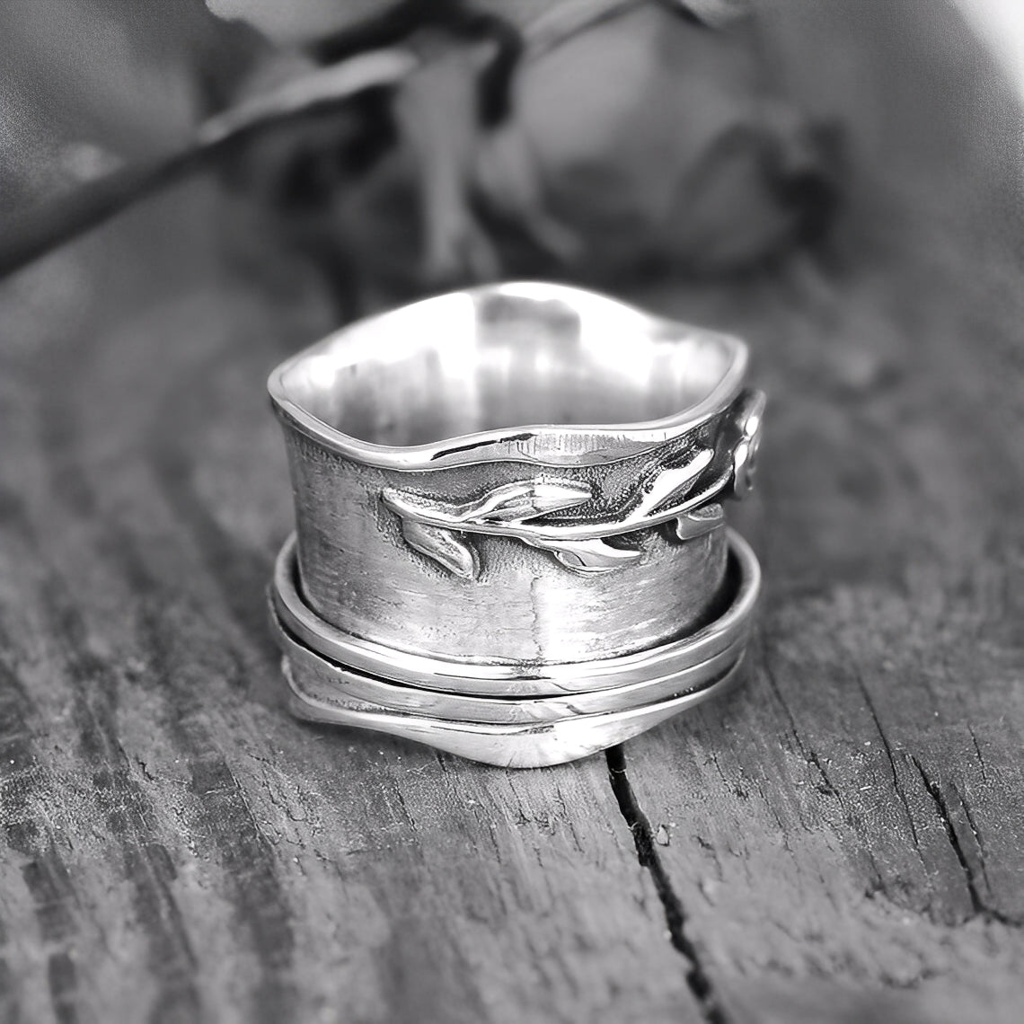 Vintage Rose Blumen Ring aus Silber