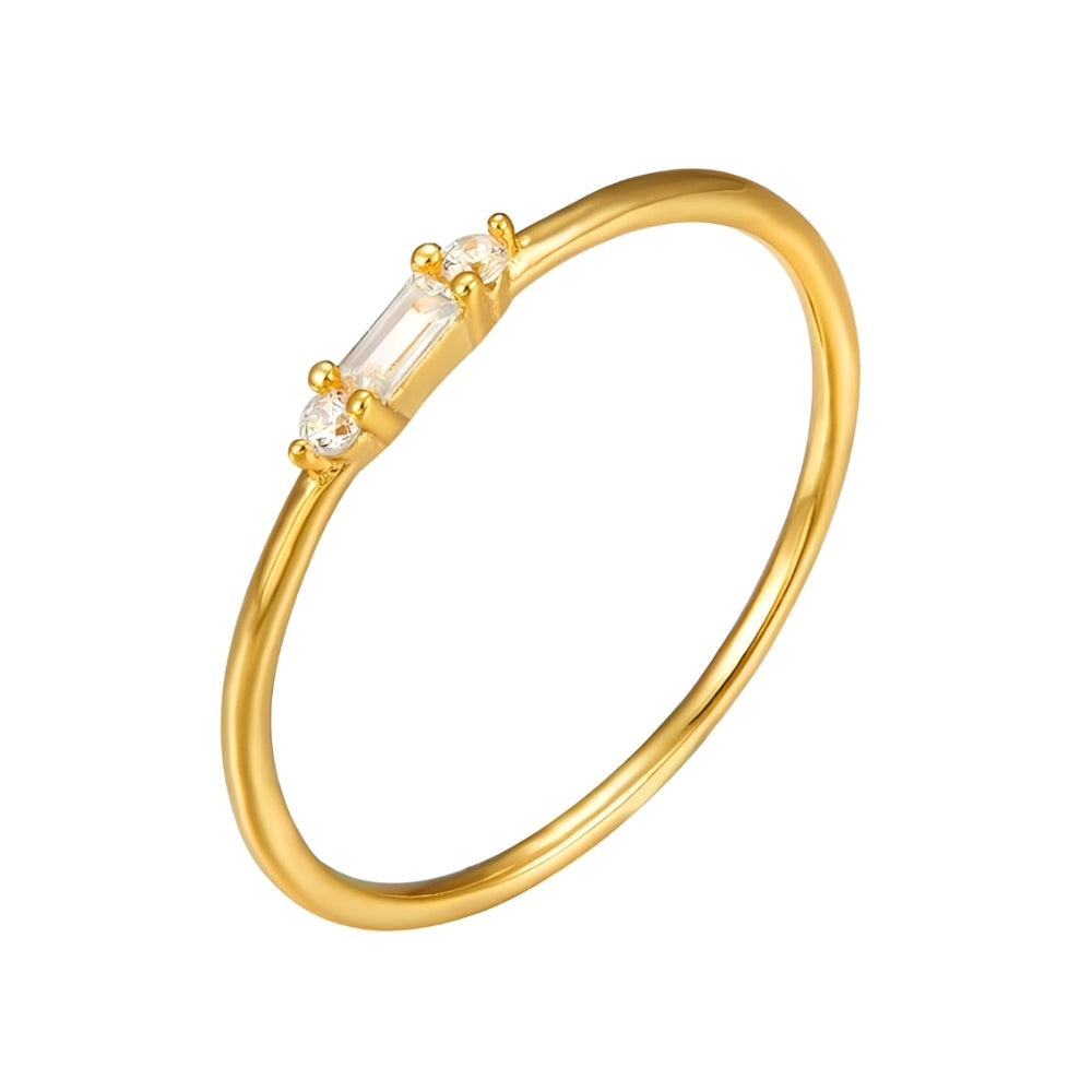 Kleiner Baguette - Zierlicher runder CZ Ring